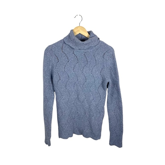 Sundance Champlain Turtleneck Open Knit Silk Blend Sweater in Blue Size M - Picture 1 of 8
